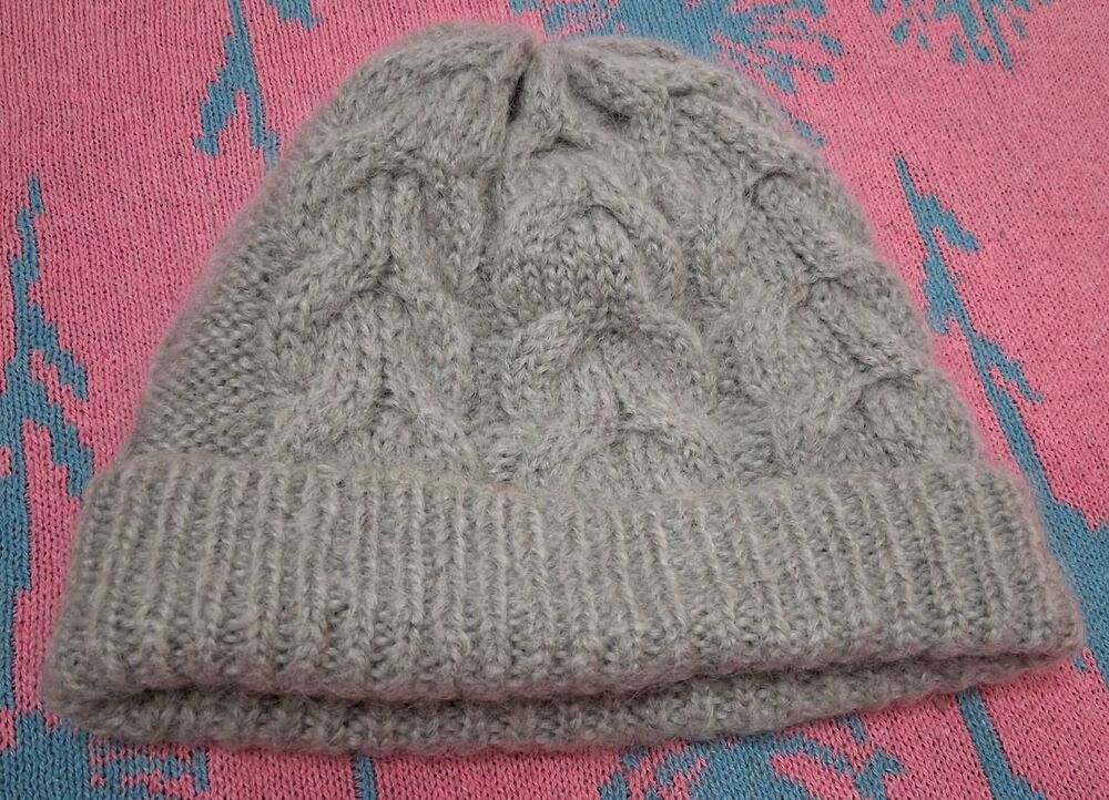 Cos womens wool mohair gray beanie hat cable knit